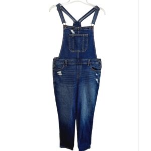 Hollister Overall Distressed Denim Women Large High-Rise Crop Boyfriend Stretch